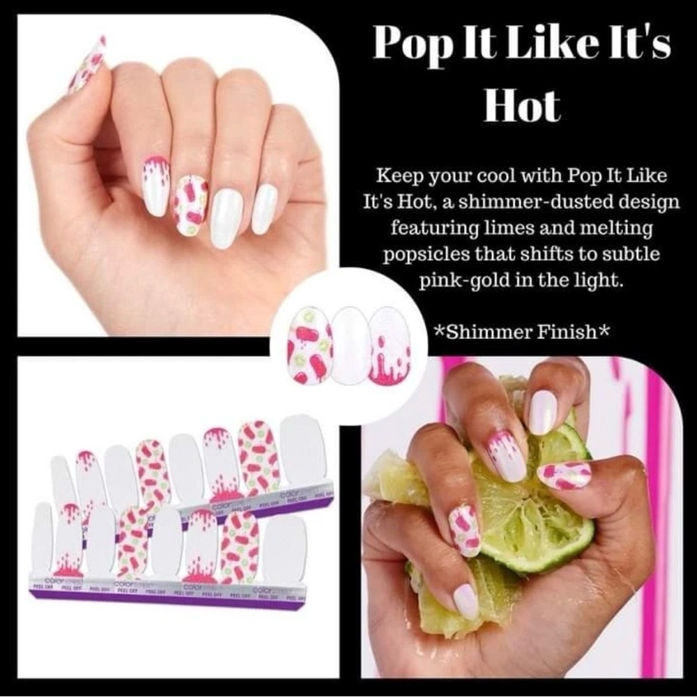 Color Street Pop It Like It's Hot Pink, White & Lime Nail Wraps